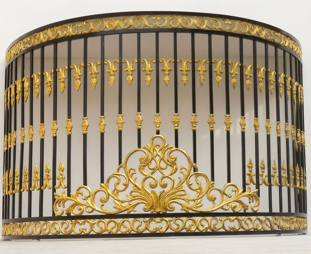 Curved Black Gold Balcony Railing Panel